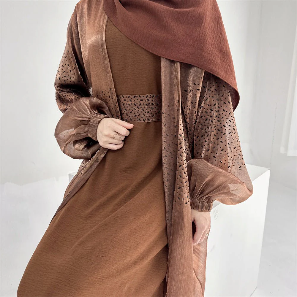 Wave Bubble Sleeve Abaya 4-Piece Set (MOA057) - Image 15