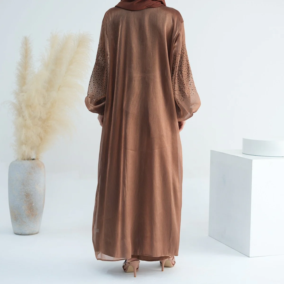 Wave Bubble Sleeve Abaya 4-Piece Set (MOA057) - Image 16