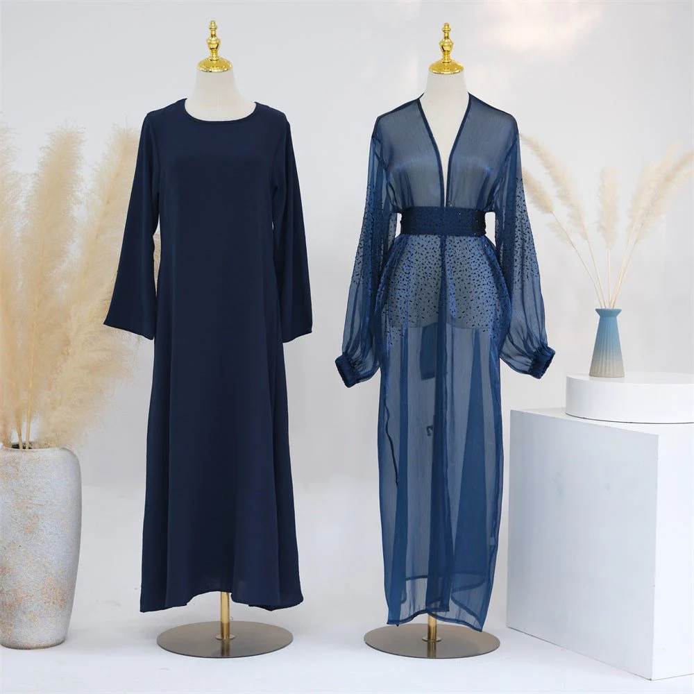 Wave Bubble Sleeve Abaya 4-Piece Set (MOA057) - Image 17