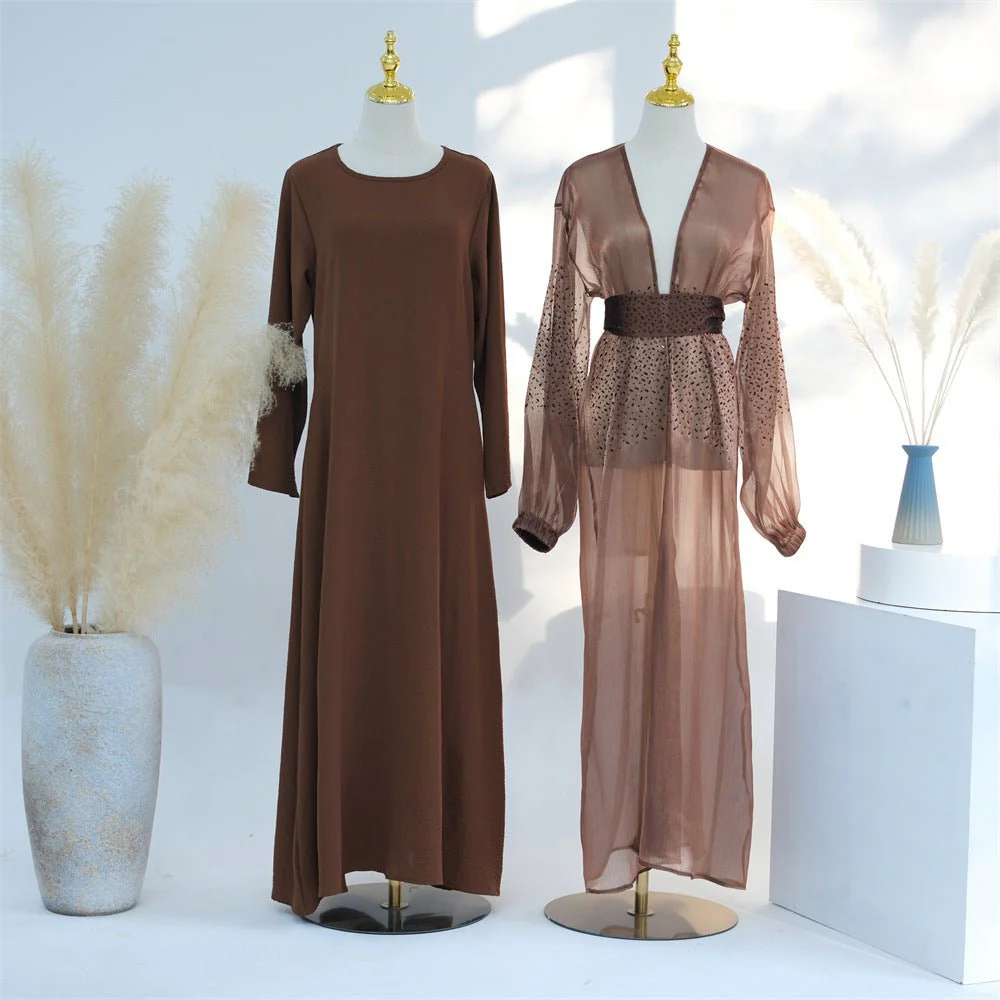 Wave Bubble Sleeve Abaya 4-Piece Set (MOA057) - Image 18