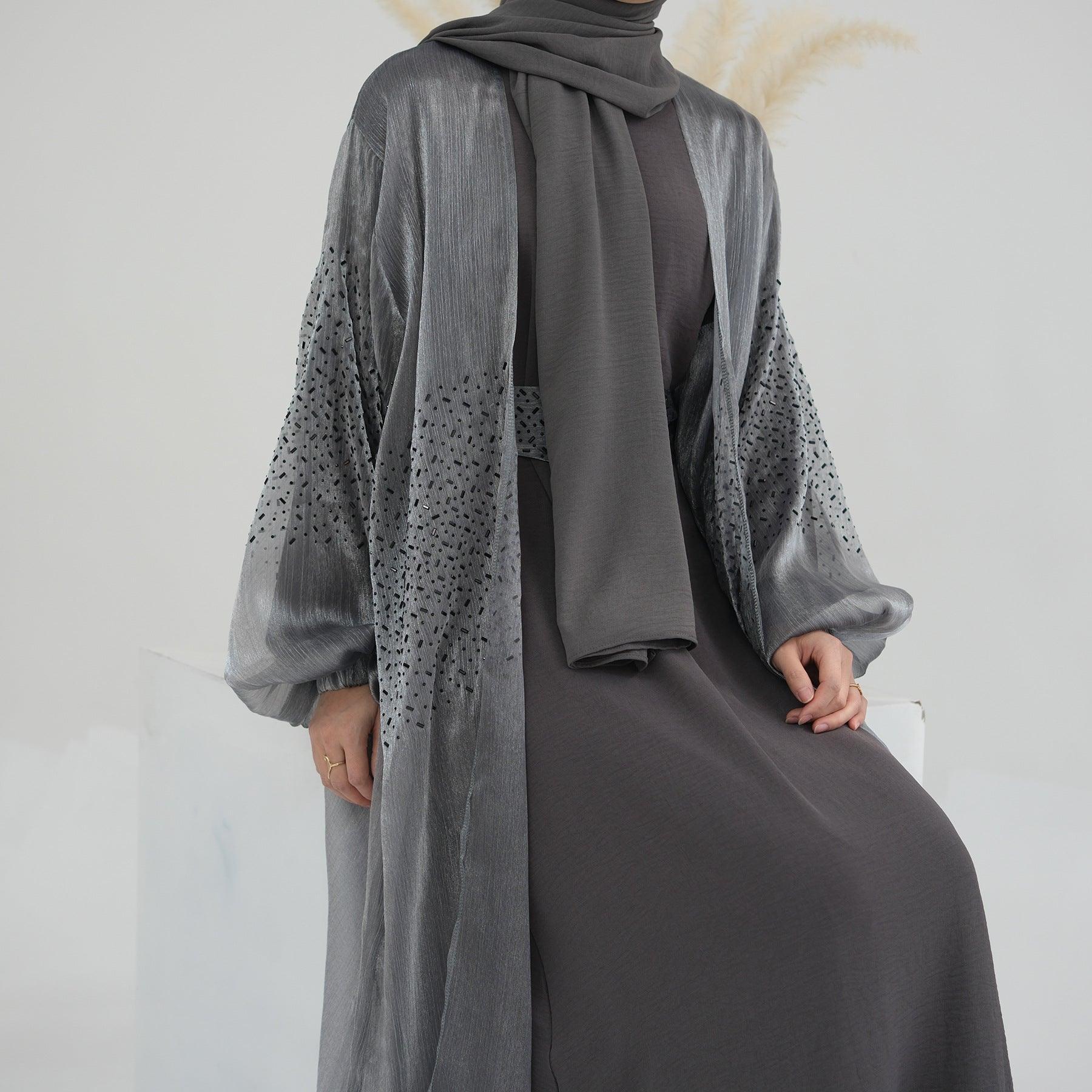Wave Bubble Sleeve Abaya 4-Piece Set (MOA057) - Image 5