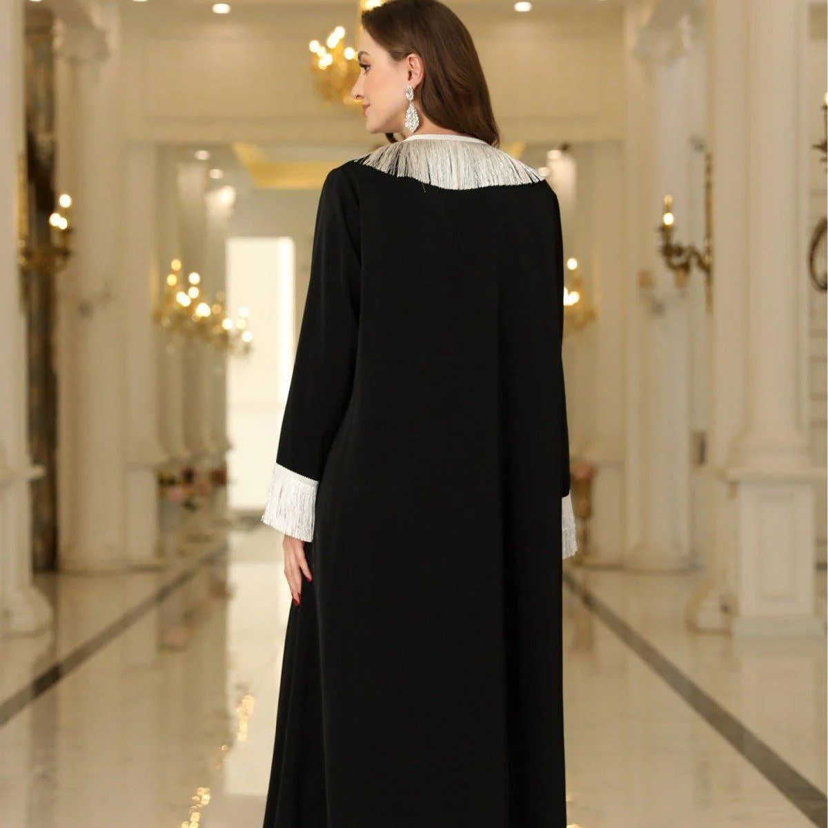 Tassel Embroidered Open Abaya (MOA066) - Image 3