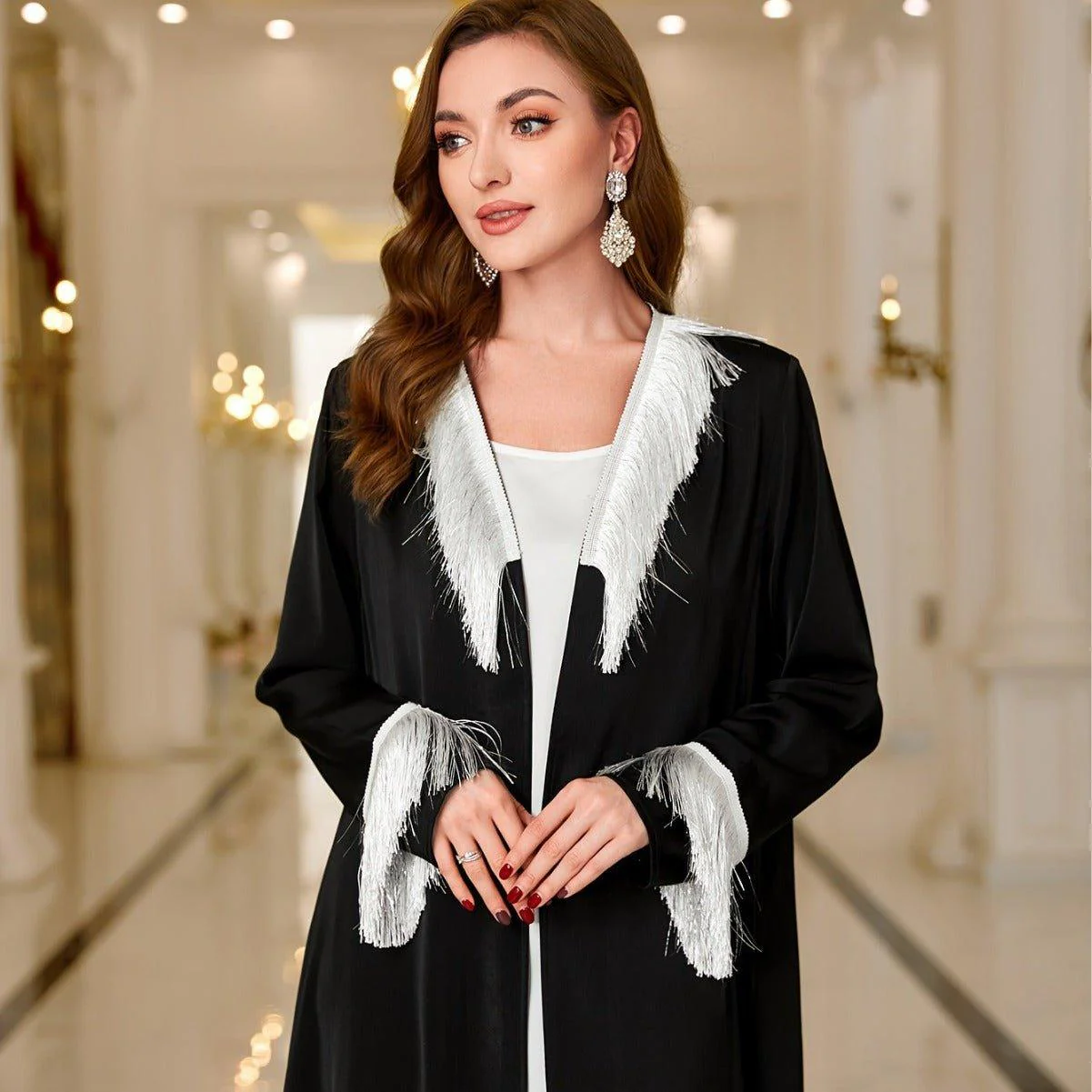 Tassel Embroidered Open Abaya (MOA066) - Image 4
