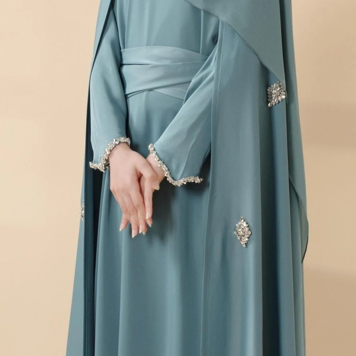 Cape Abaya, Haute Couture Heavy Rhinestone Abaya (MOA067) - Image 10