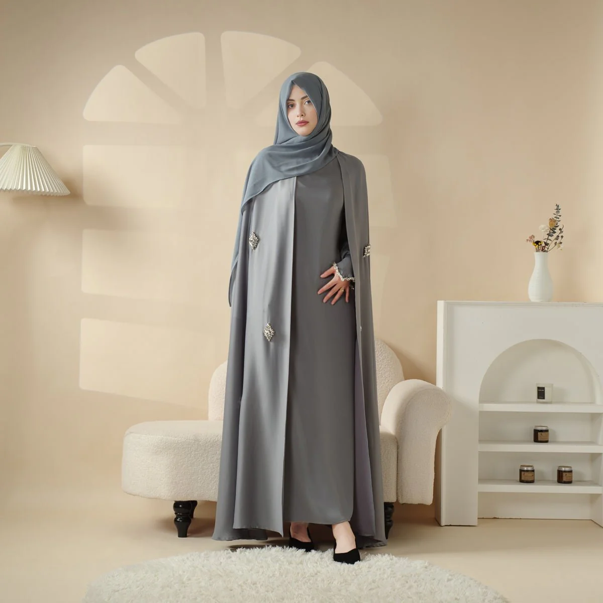 Cape Abaya, Haute Couture Heavy Rhinestone Abaya (MOA067) - Image 12