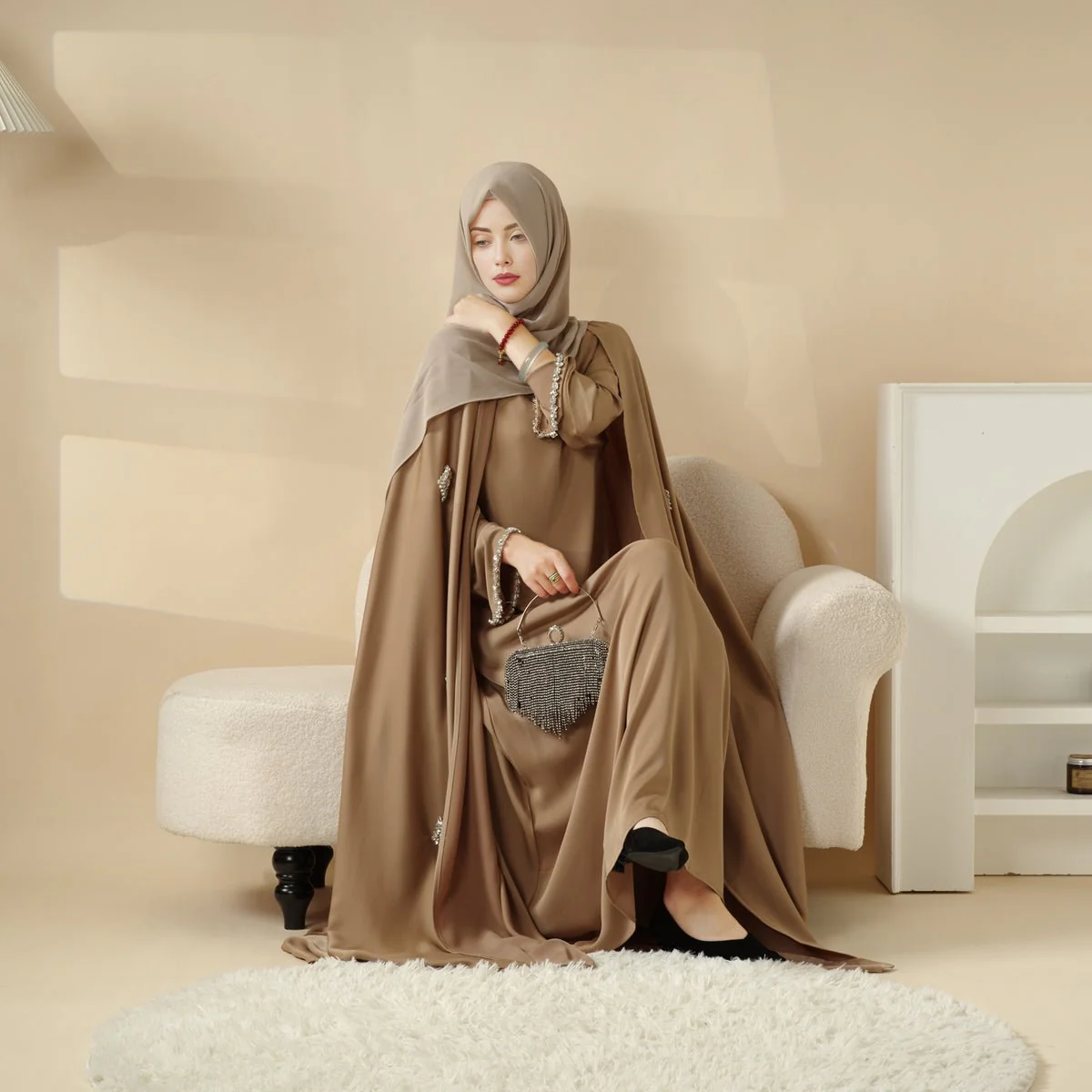Cape Abaya, Haute Couture Heavy Rhinestone Abaya (MOA067) - Image 14