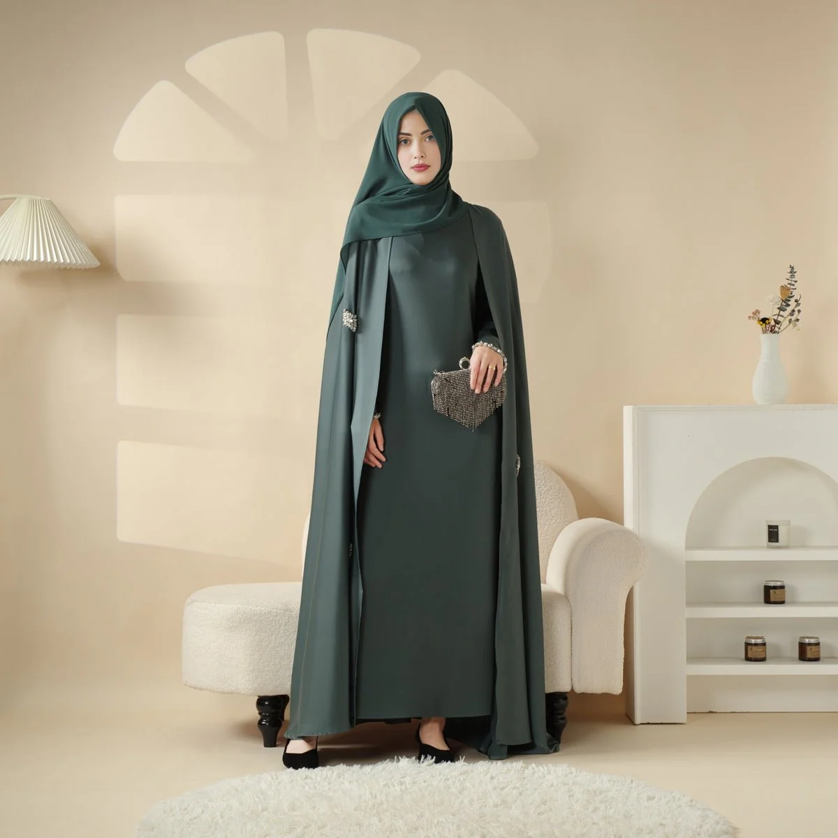 Cape Abaya, Haute Couture Heavy Rhinestone Abaya (MOA067) - Image 16