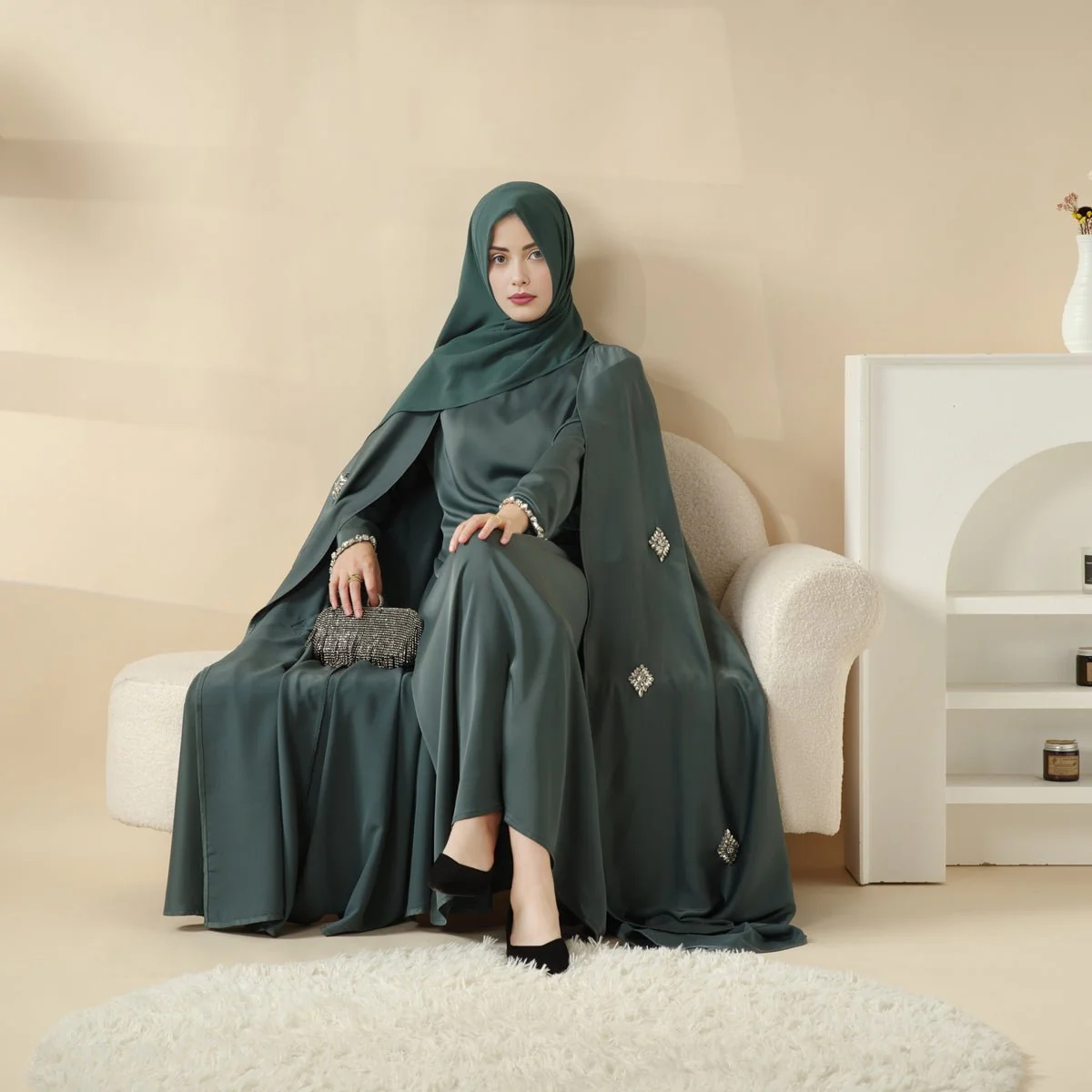 Cape Abaya, Haute Couture Heavy Rhinestone Abaya (MOA067) - Image 17