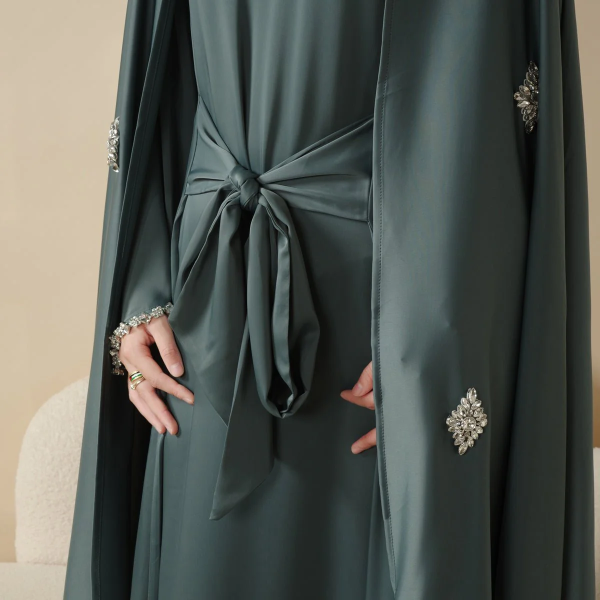 Cape Abaya, Haute Couture Heavy Rhinestone Abaya (MOA067) - Image 19