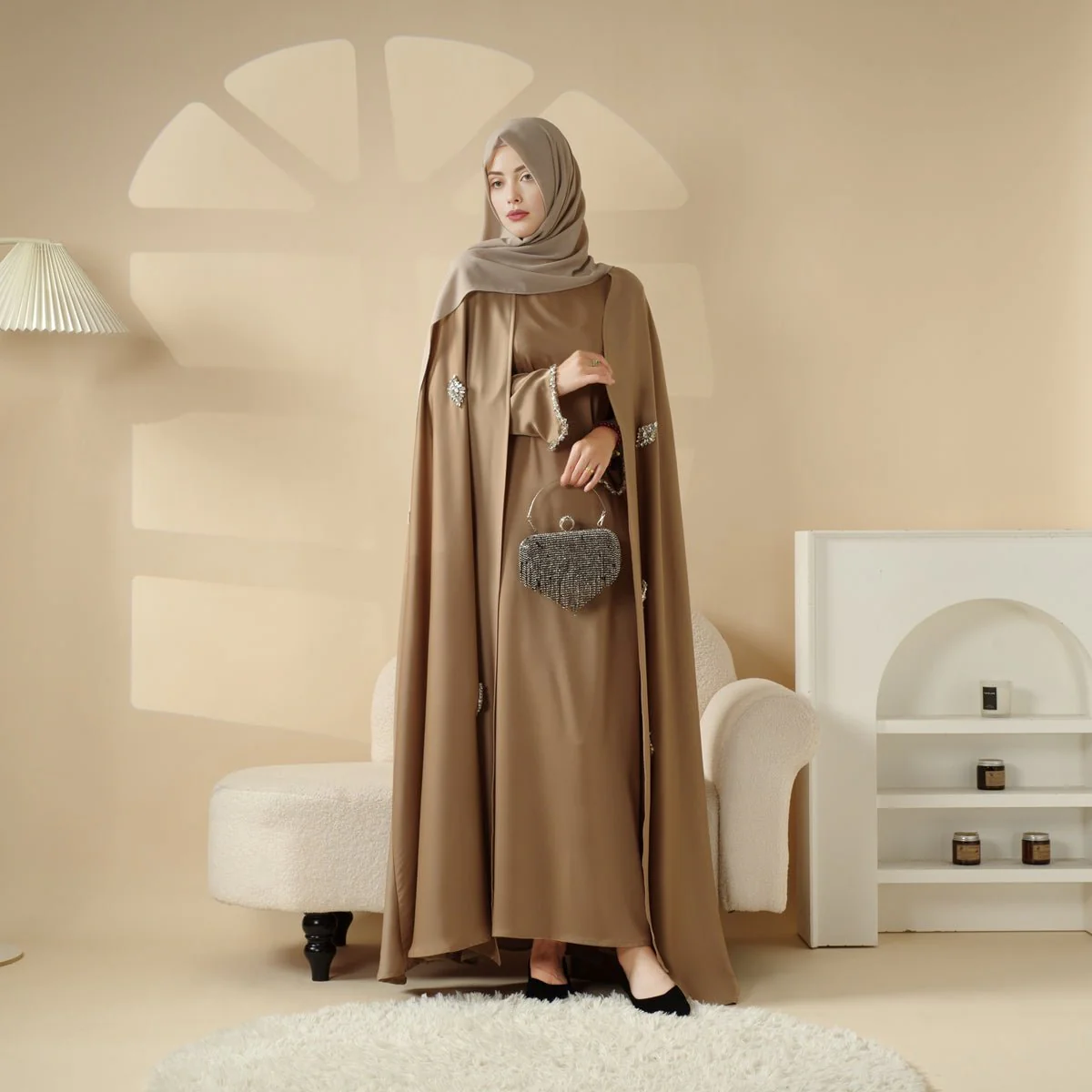Cape Abaya, Haute Couture Heavy Rhinestone Abaya (MOA067) - Image 3