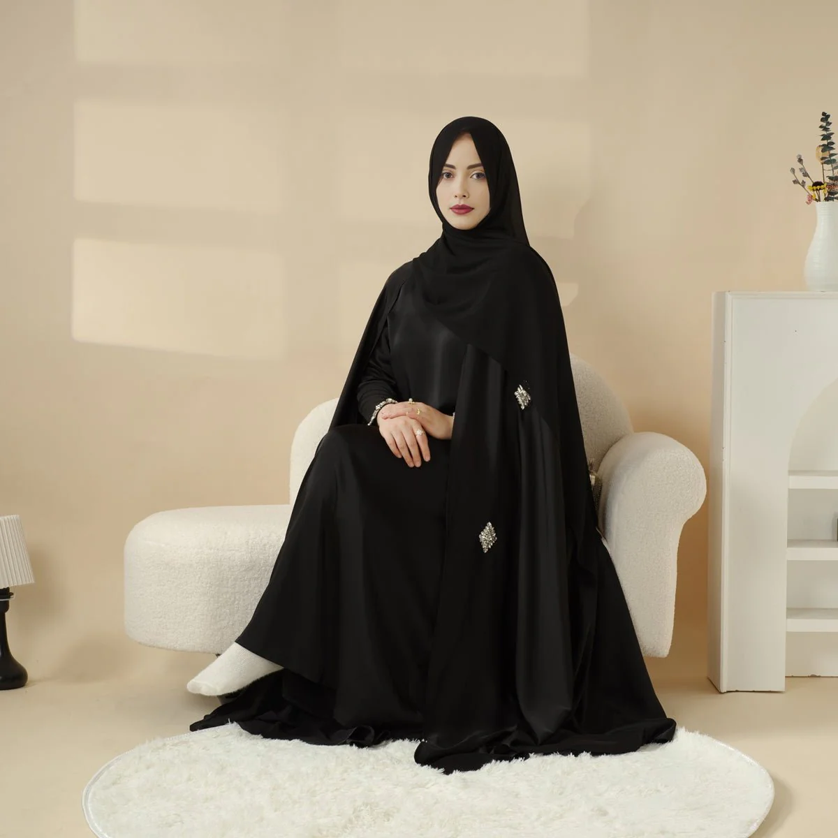 Cape Abaya, Haute Couture Heavy Rhinestone Abaya (MOA067) - Image 4