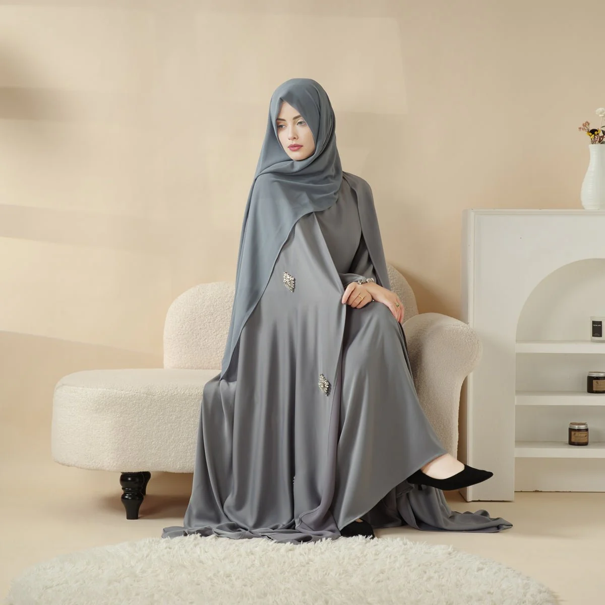 Cape Abaya, Haute Couture Heavy Rhinestone Abaya (MOA067) - Image 6