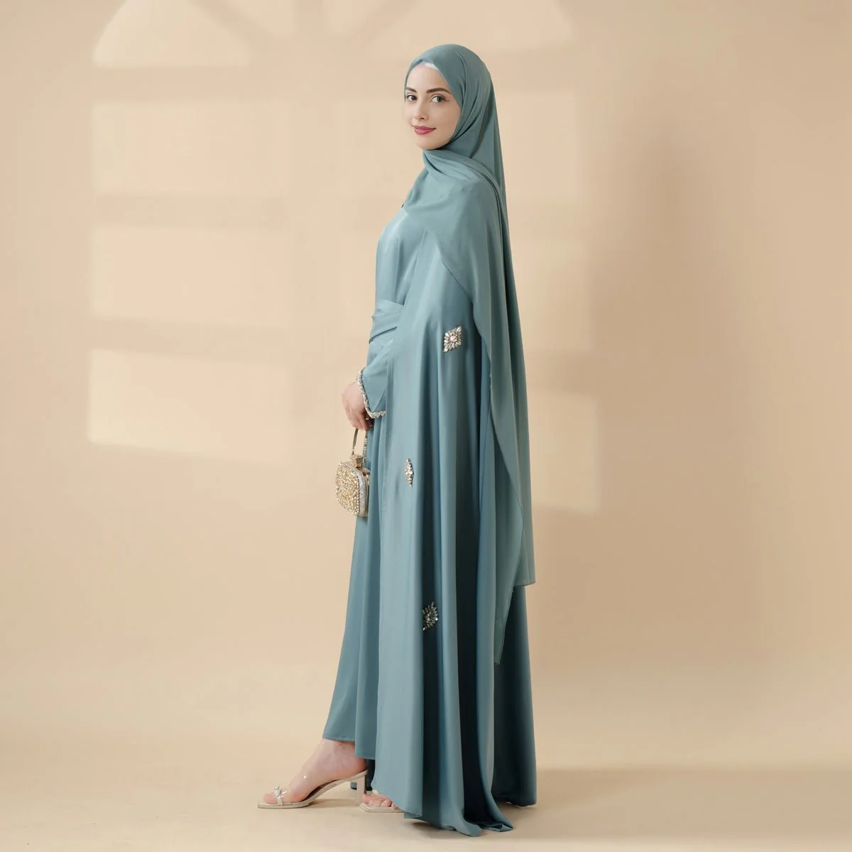 Cape Abaya, Haute Couture Heavy Rhinestone Abaya (MOA067) - Image 7