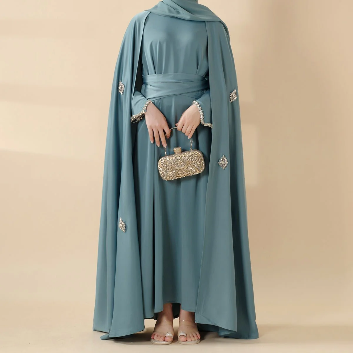 Cape Abaya, Haute Couture Heavy Rhinestone Abaya (MOA067) - Image 9