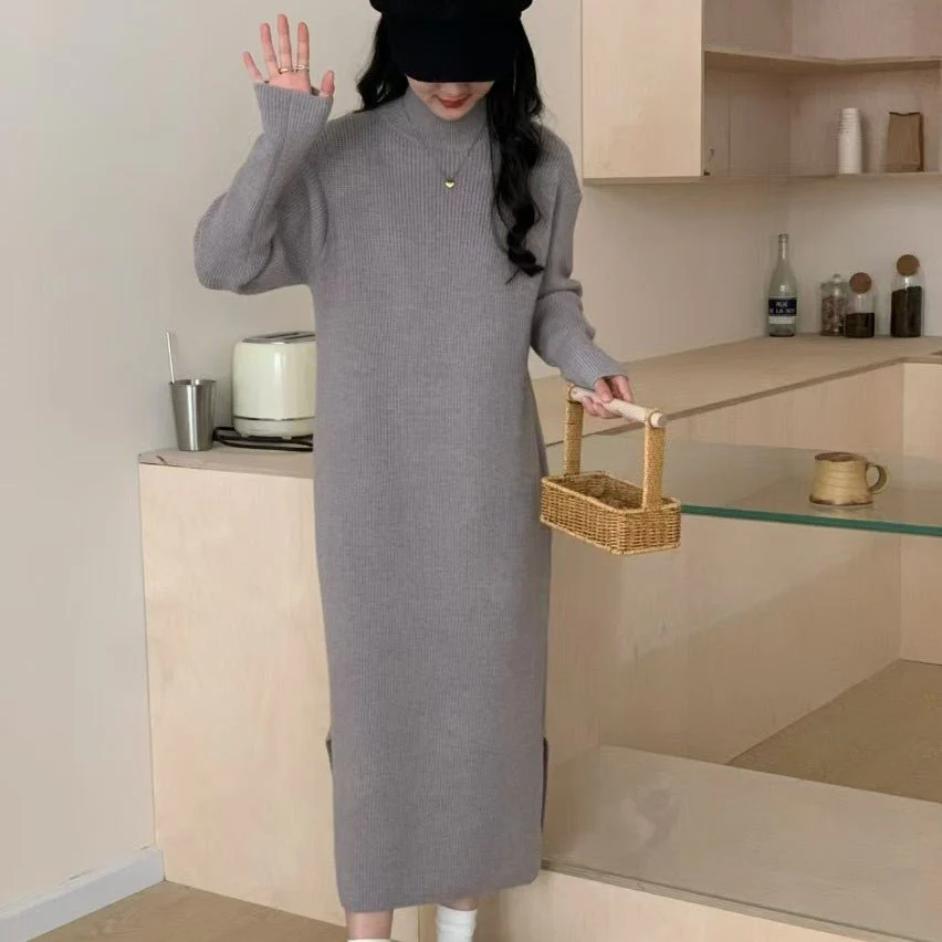 Mock Neck Ribbed Knit Maxi Dress(MS158) - Image 13