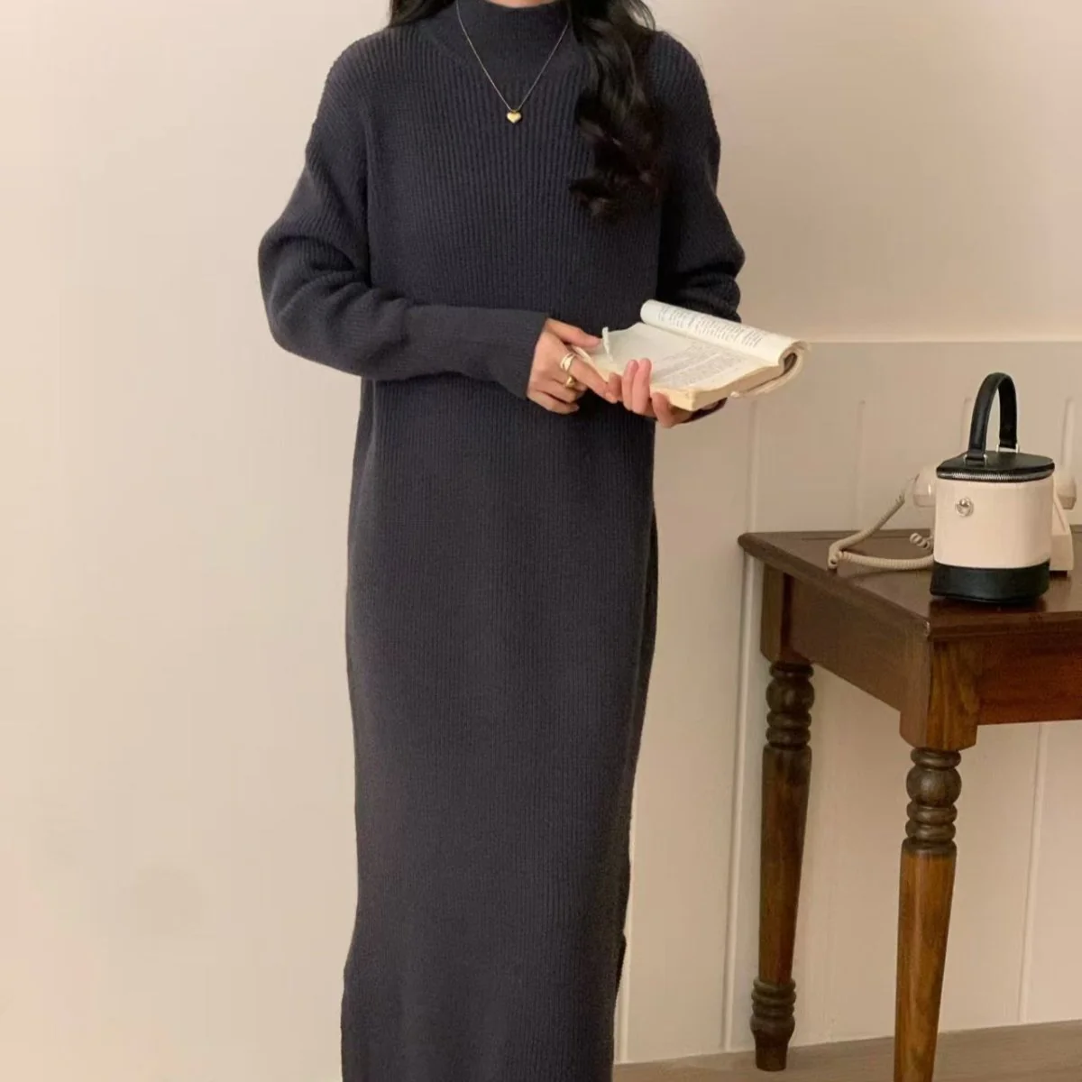 Mock Neck Ribbed Knit Maxi Dress(MS158) - Image 14
