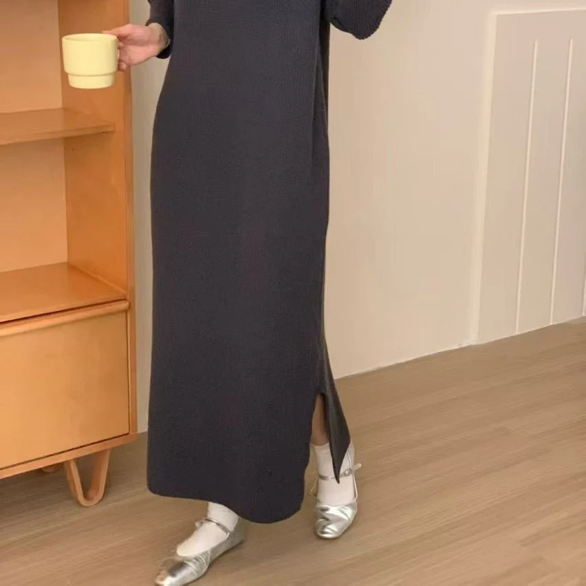 Mock Neck Ribbed Knit Maxi Dress(MS158) - Image 15