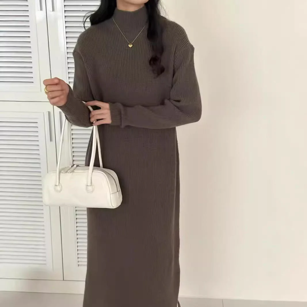 Mock Neck Ribbed Knit Maxi Dress(MS158) - Image 3