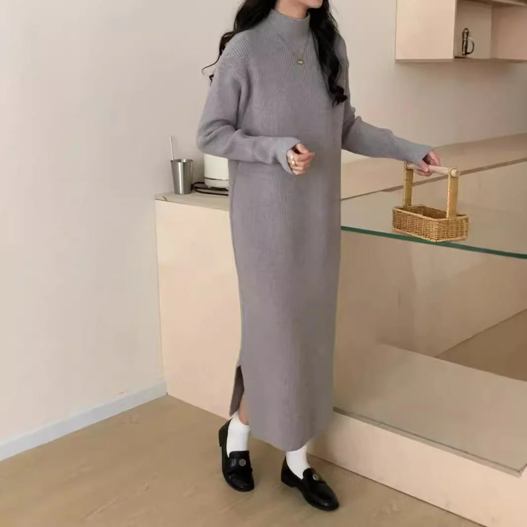 Mock Neck Ribbed Knit Maxi Dress(MS158) - Image 4