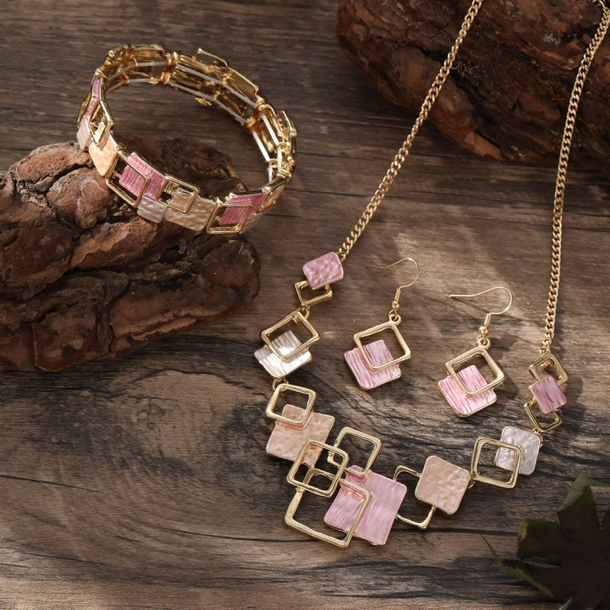 Modernist Geometric Square Earrings Bracelet Necklace Set (MAC318) - Image 4
