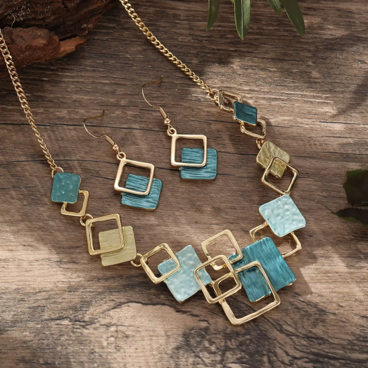 Modernist Geometric Square Earrings Bracelet Necklace Set (MAC318) - Image 5