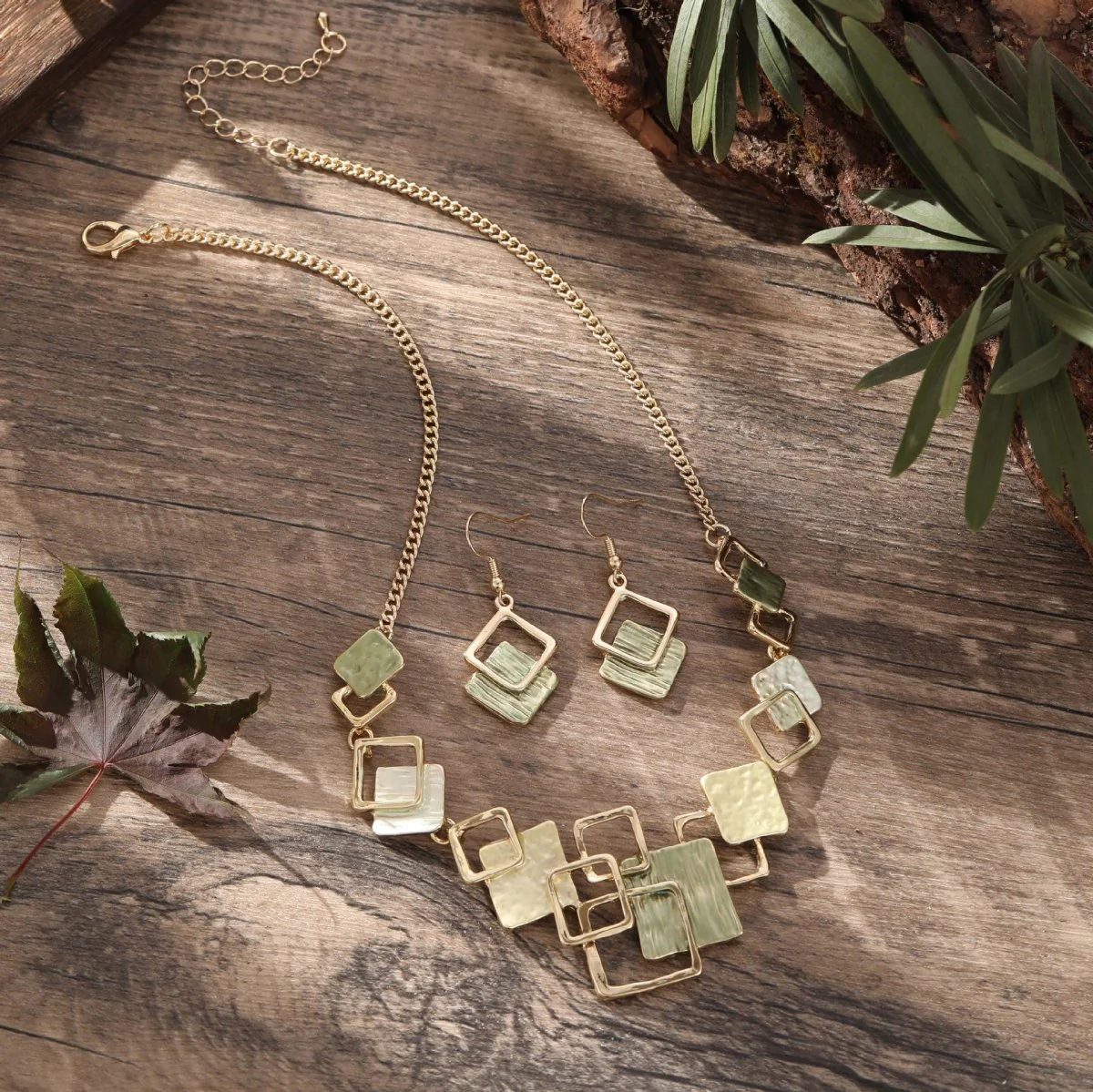 Modernist Geometric Square Earrings Bracelet Necklace Set (MAC318) - Image 6