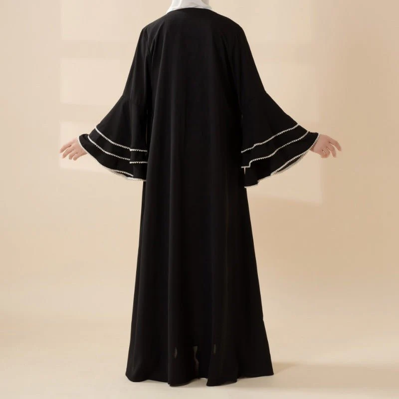 Modest Cardigan Black Robe Beaded Cuff Abaya with Layered Sleeves Elegant Design(MOA136) - Image 6