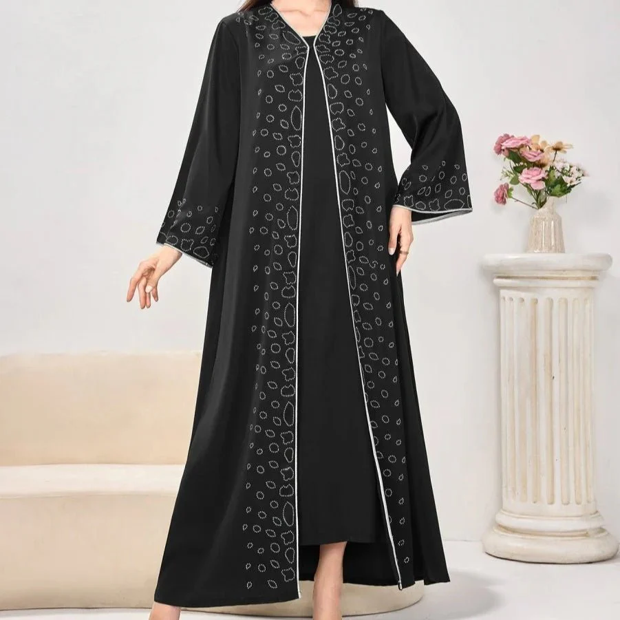 Modest Casual Black Diamond Embellished Loose Dress Abaya (MOA207) - Image 10