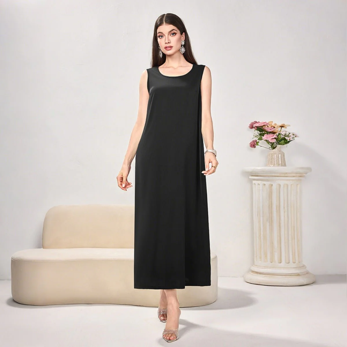 Modest Casual Black Diamond Embellished Loose Dress Abaya (MOA207) - Image 7