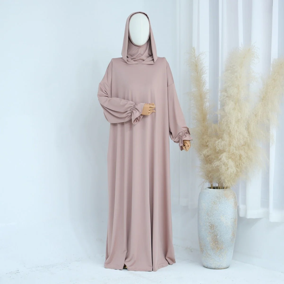 Modest Casual Hooded Abaya Collection | Tone Robes with Bubble Sleeves (MJ021) - Image 11
