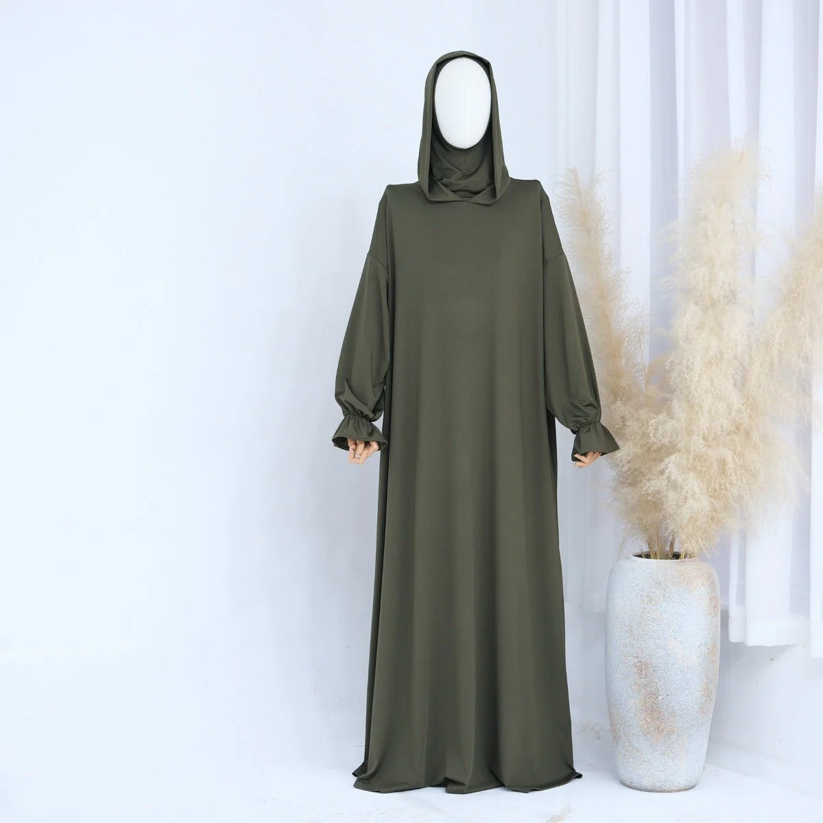 Modest Casual Hooded Abaya Collection | Tone Robes with Bubble Sleeves (MJ021) - Image 15