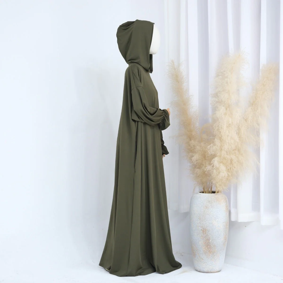Modest Casual Hooded Abaya Collection | Tone Robes with Bubble Sleeves (MJ021) - Image 16
