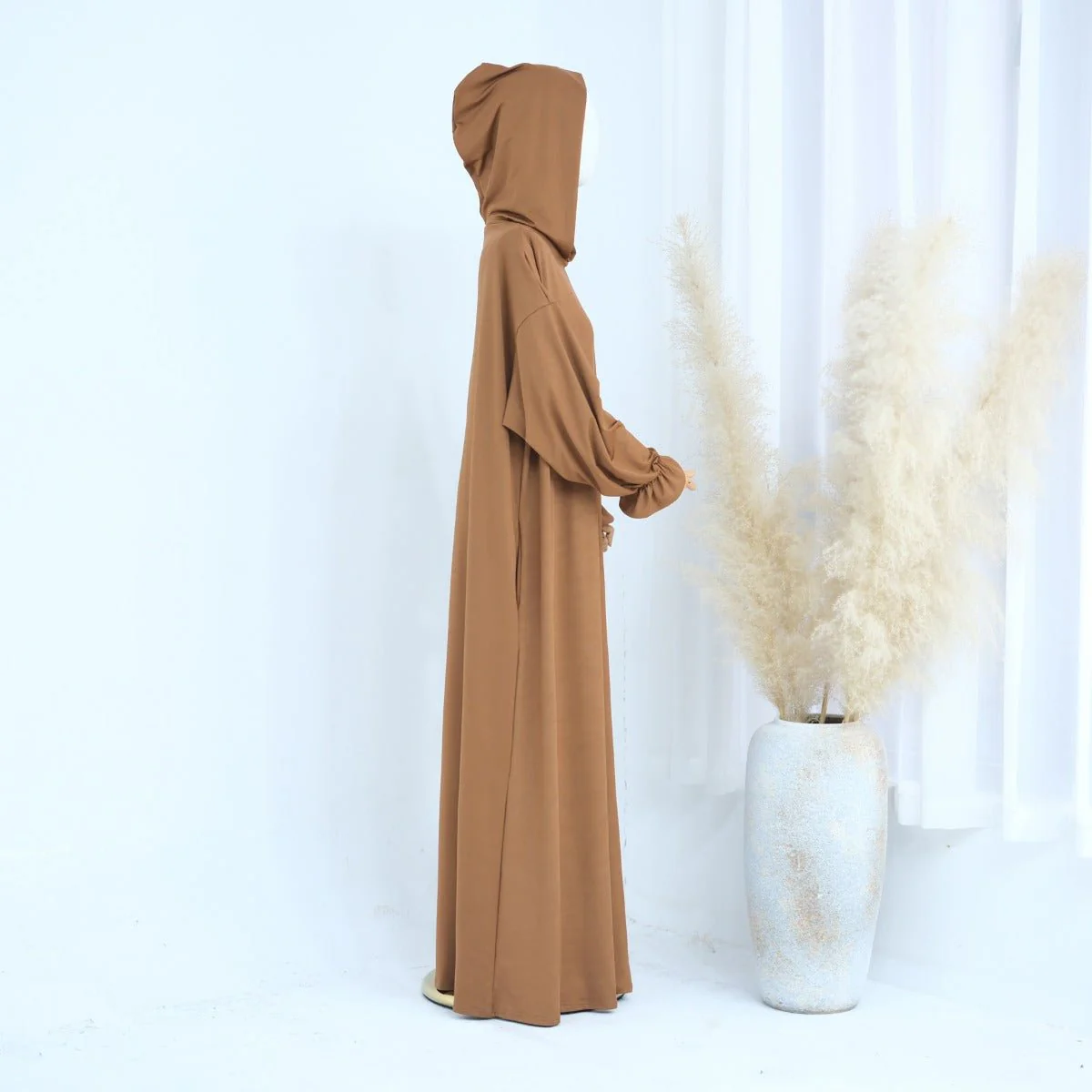 Modest Casual Hooded Abaya Collection | Tone Robes with Bubble Sleeves (MJ021) - Image 3