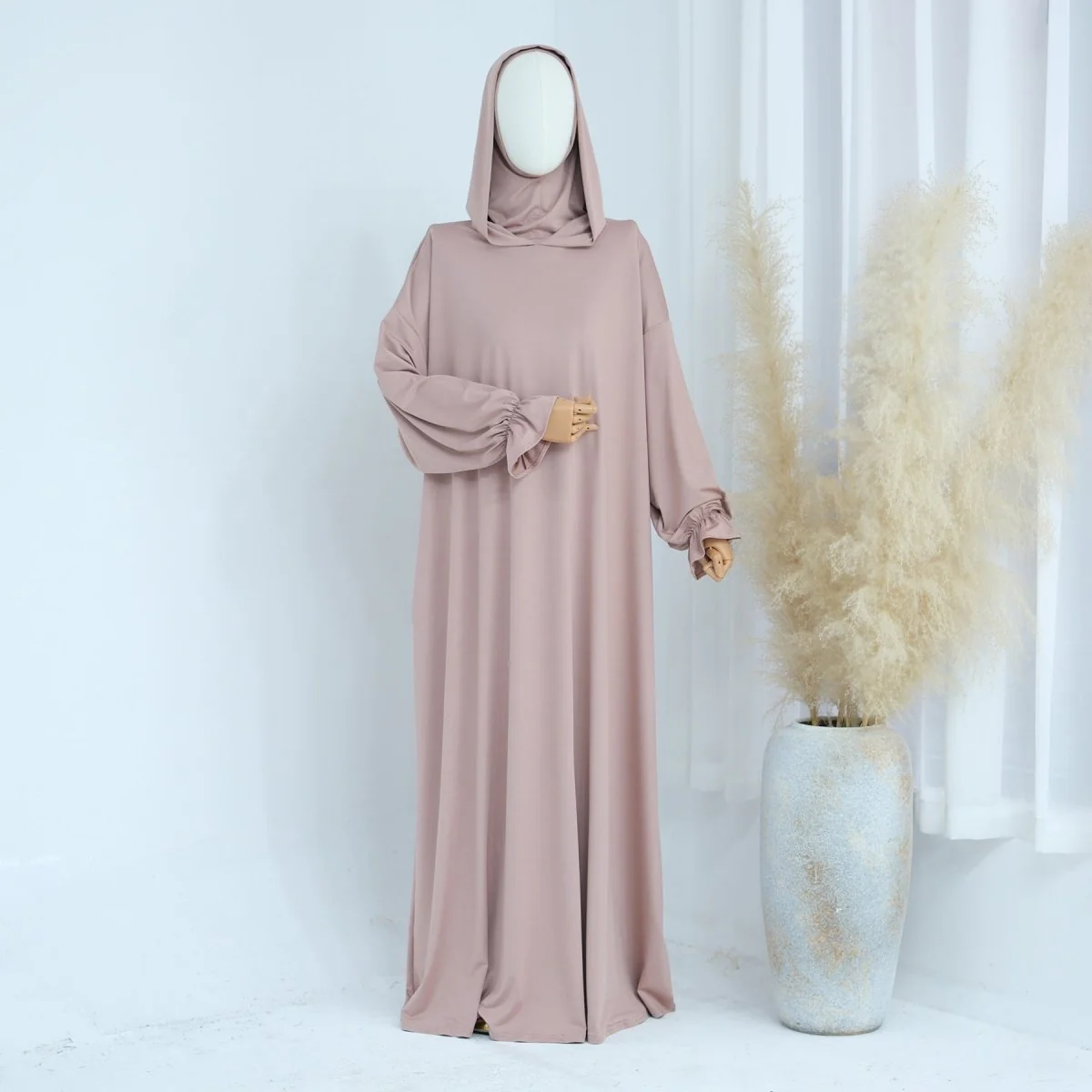 Modest Casual Hooded Abaya Collection | Tone Robes with Bubble Sleeves (MJ021) - Image 34