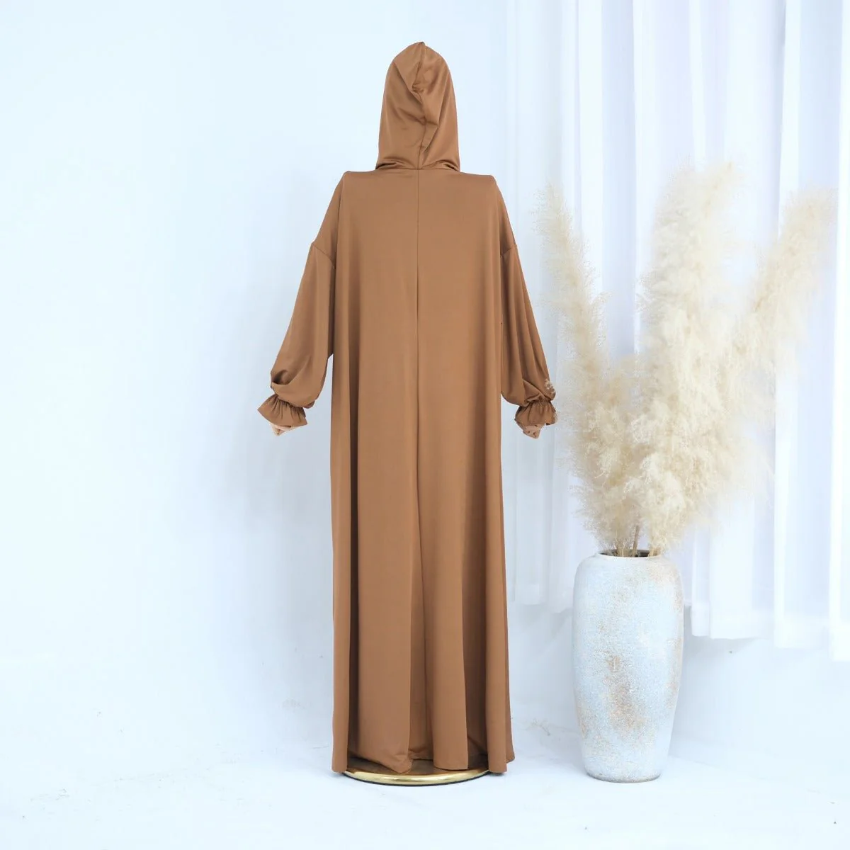 Modest Casual Hooded Abaya Collection | Tone Robes with Bubble Sleeves (MJ021) - Image 4