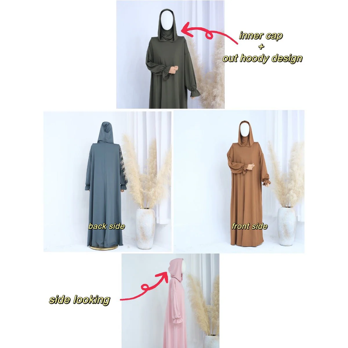 Modest Casual Hooded Abaya Collection | Tone Robes with Bubble Sleeves (MJ021) - Image 6