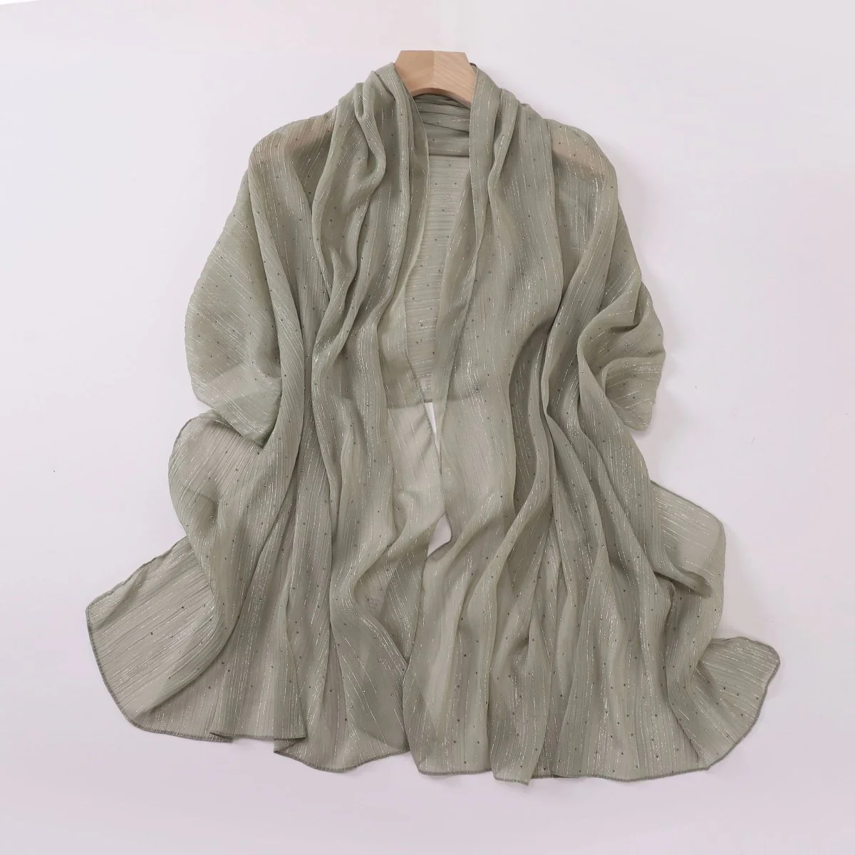 Modest Elegance Silver Crinkle Drape Hijab with Rhinestones (MH155) - Image 2