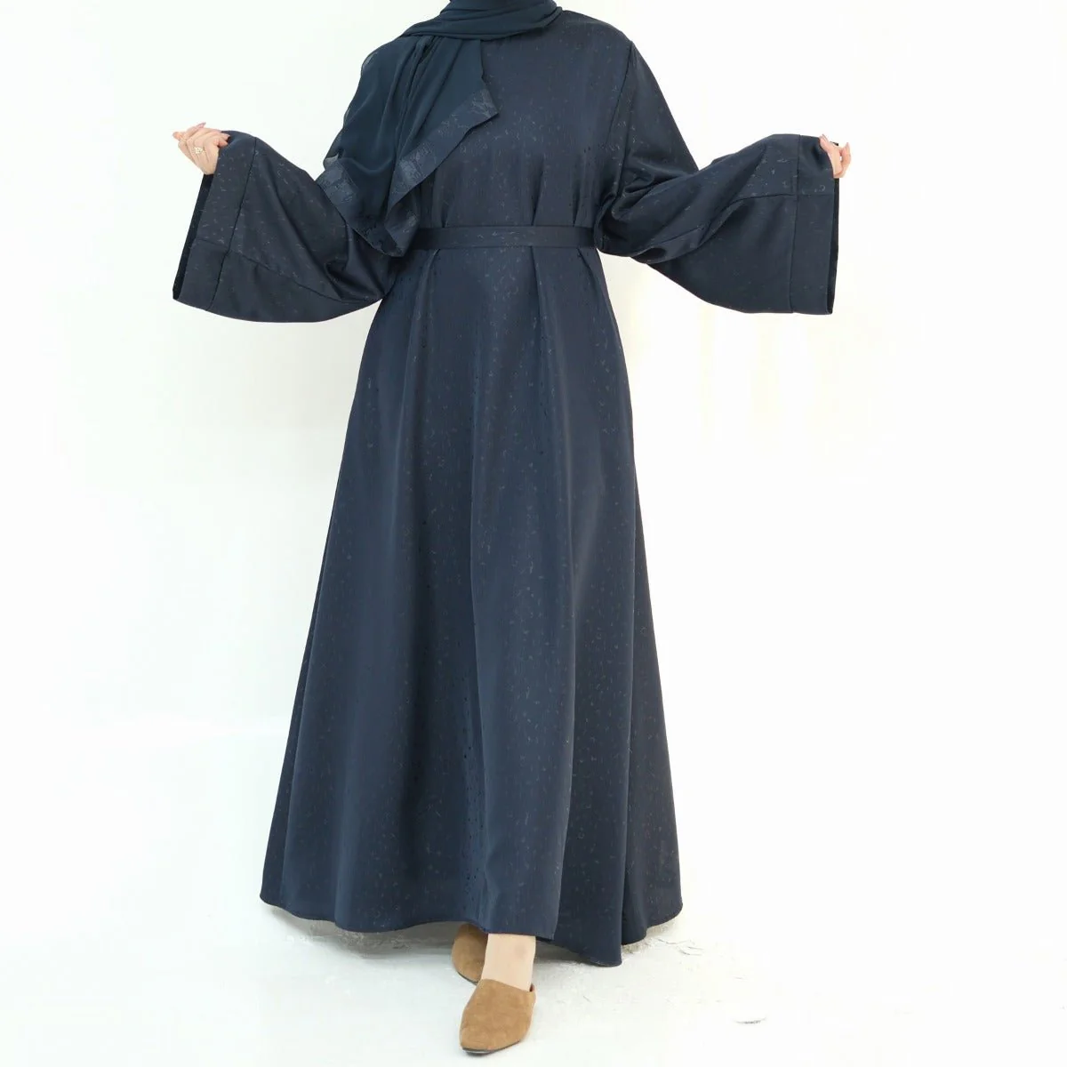Modest Elegant Solid Color Abaya Robe with Wide Sleeves & Detachable Belt(MA279) - Image 10
