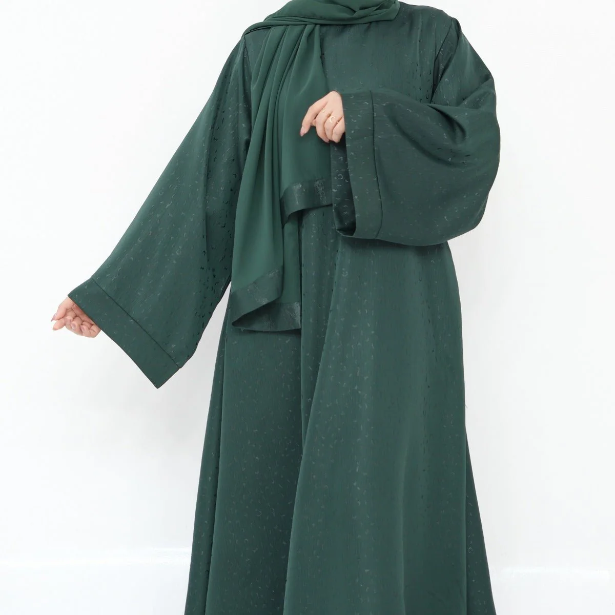 Modest Elegant Solid Color Abaya Robe with Wide Sleeves & Detachable Belt(MA279) - Image 3