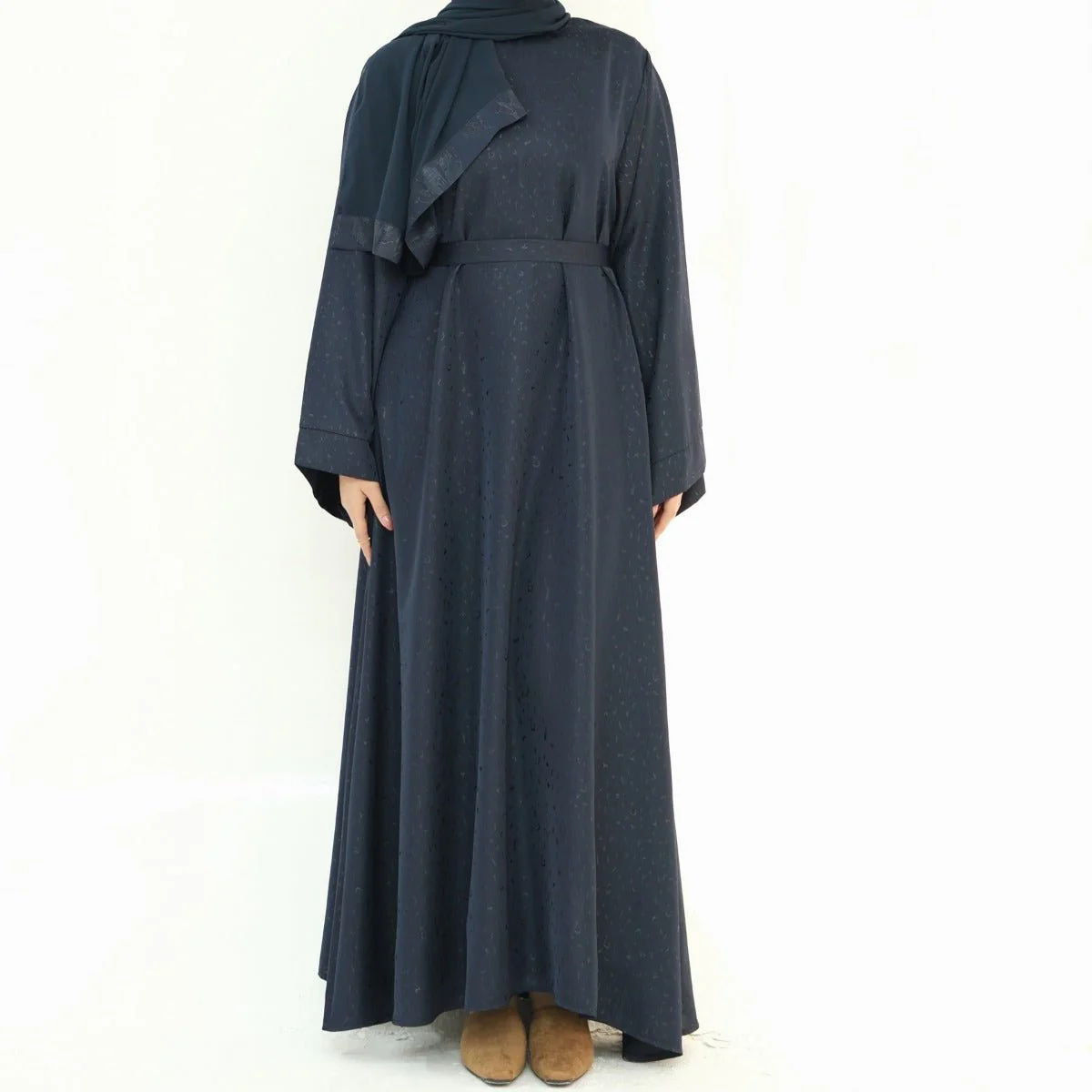 Modest Elegant Solid Color Abaya Robe with Wide Sleeves & Detachable Belt(MA279) - Image 9