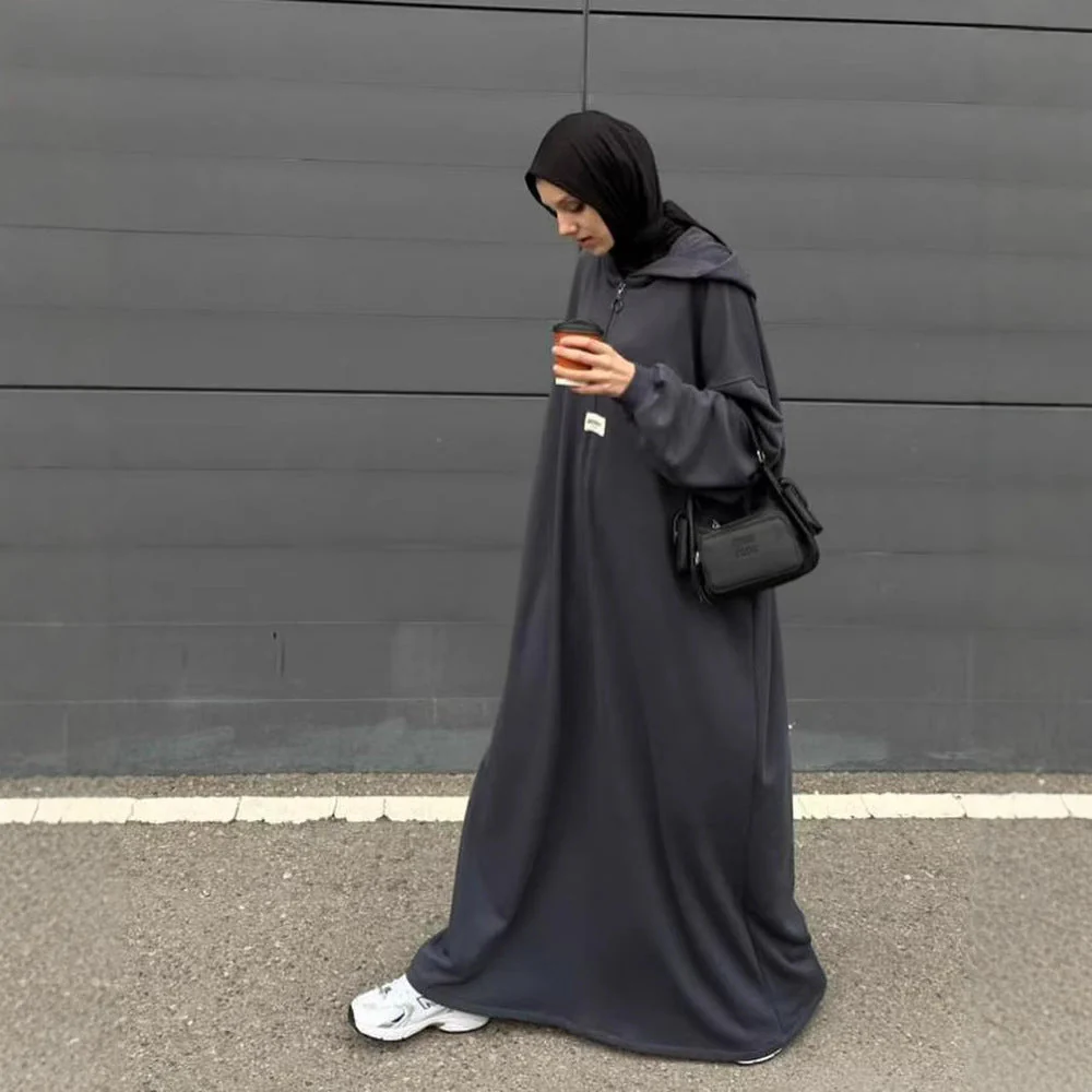 Modest Hooded Dress | Muslim Women's Long Sleeve Casual Abaya (MA257) - Image 11