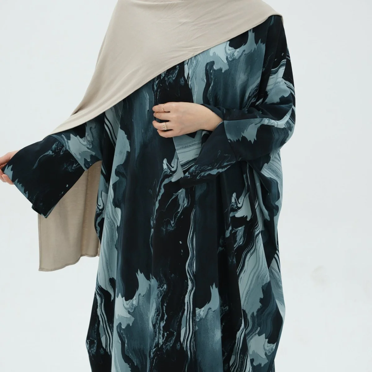 Modest Islamic Fashion Artistic Floral Geometric Designs Elegant Printed Cardigan Abaya (MOA154) - Image 10