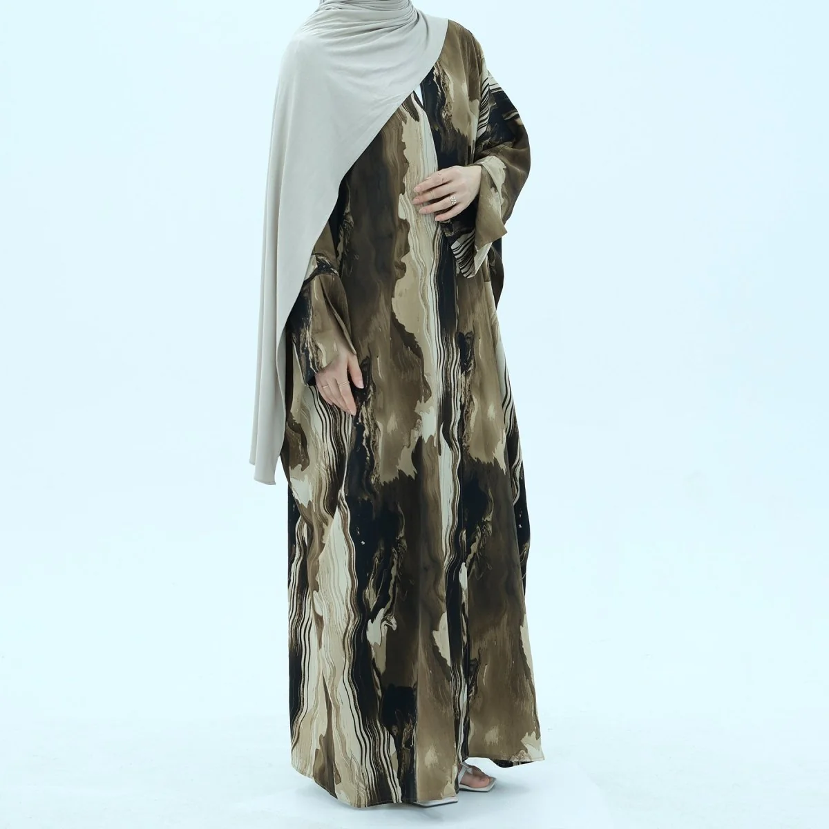 Modest Islamic Fashion Artistic Floral Geometric Designs Elegant Printed Cardigan Abaya (MOA154) - Image 13