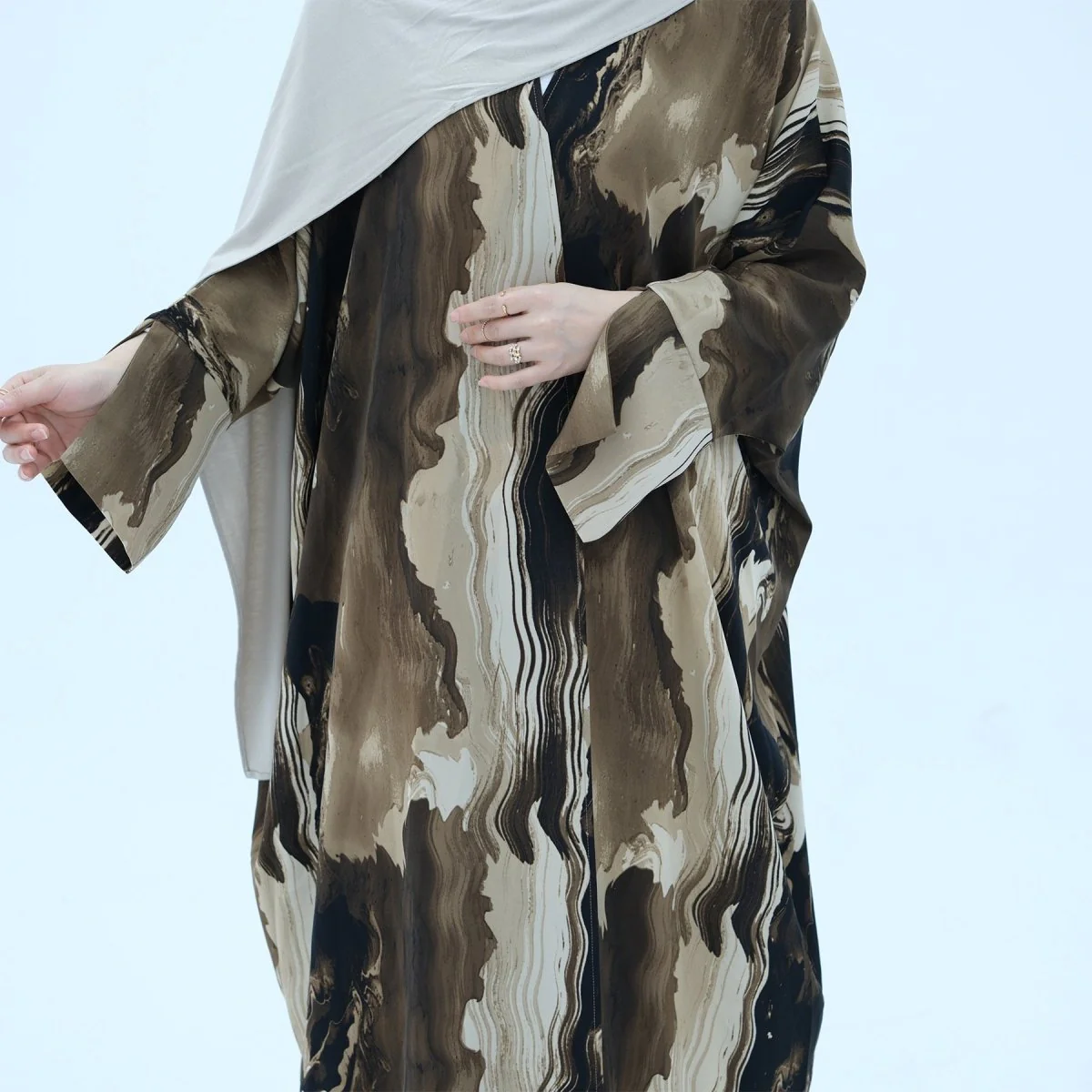 Modest Islamic Fashion Artistic Floral Geometric Designs Elegant Printed Cardigan Abaya (MOA154) - Image 15