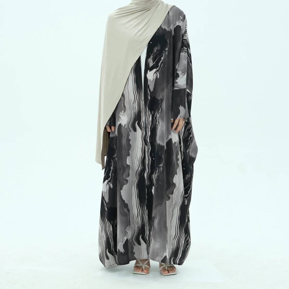 Modest Islamic Fashion Artistic Floral Geometric Designs Elegant Printed Cardigan Abaya (MOA154) - Image 16