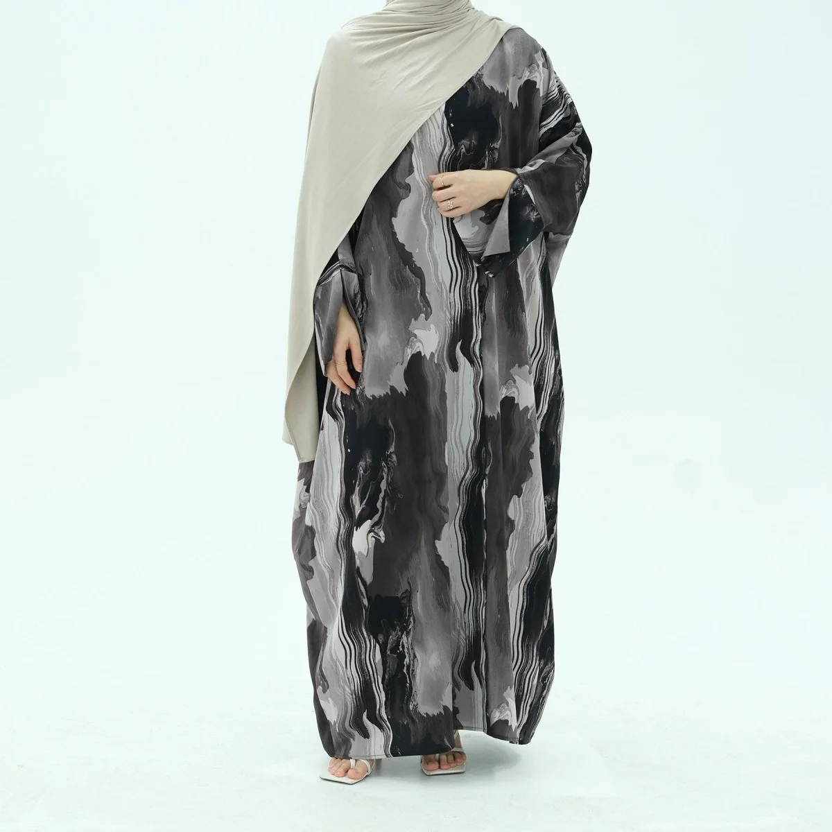 Modest Islamic Fashion Artistic Floral Geometric Designs Elegant Printed Cardigan Abaya (MOA154) - Image 17