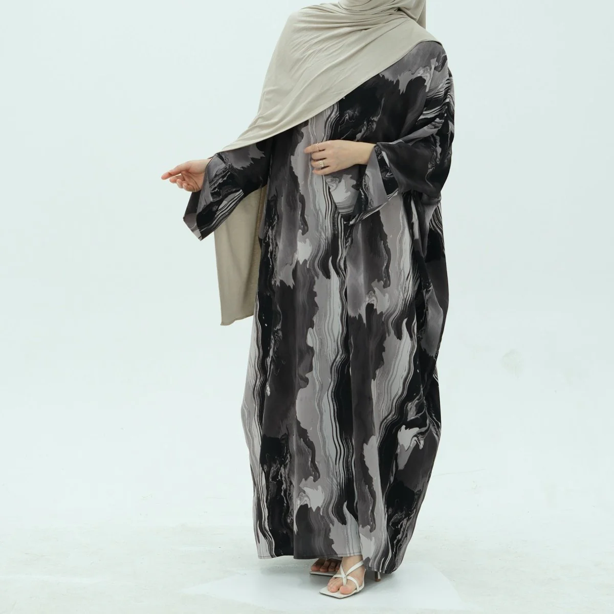 Modest Islamic Fashion Artistic Floral Geometric Designs Elegant Printed Cardigan Abaya (MOA154) - Image 18