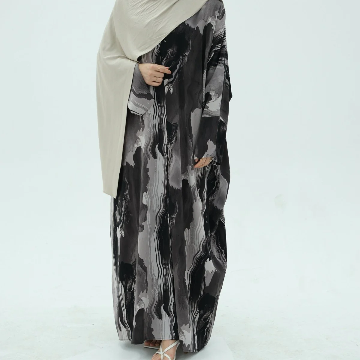 Modest Islamic Fashion Artistic Floral Geometric Designs Elegant Printed Cardigan Abaya (MOA154) - Image 19