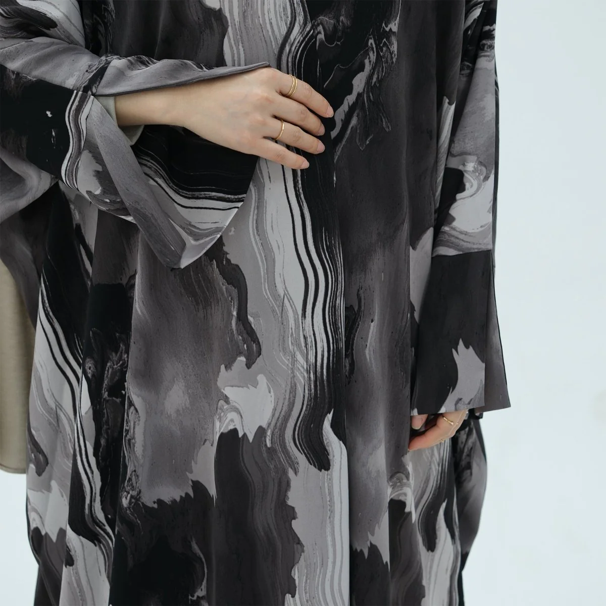Modest Islamic Fashion Artistic Floral Geometric Designs Elegant Printed Cardigan Abaya (MOA154) - Image 20