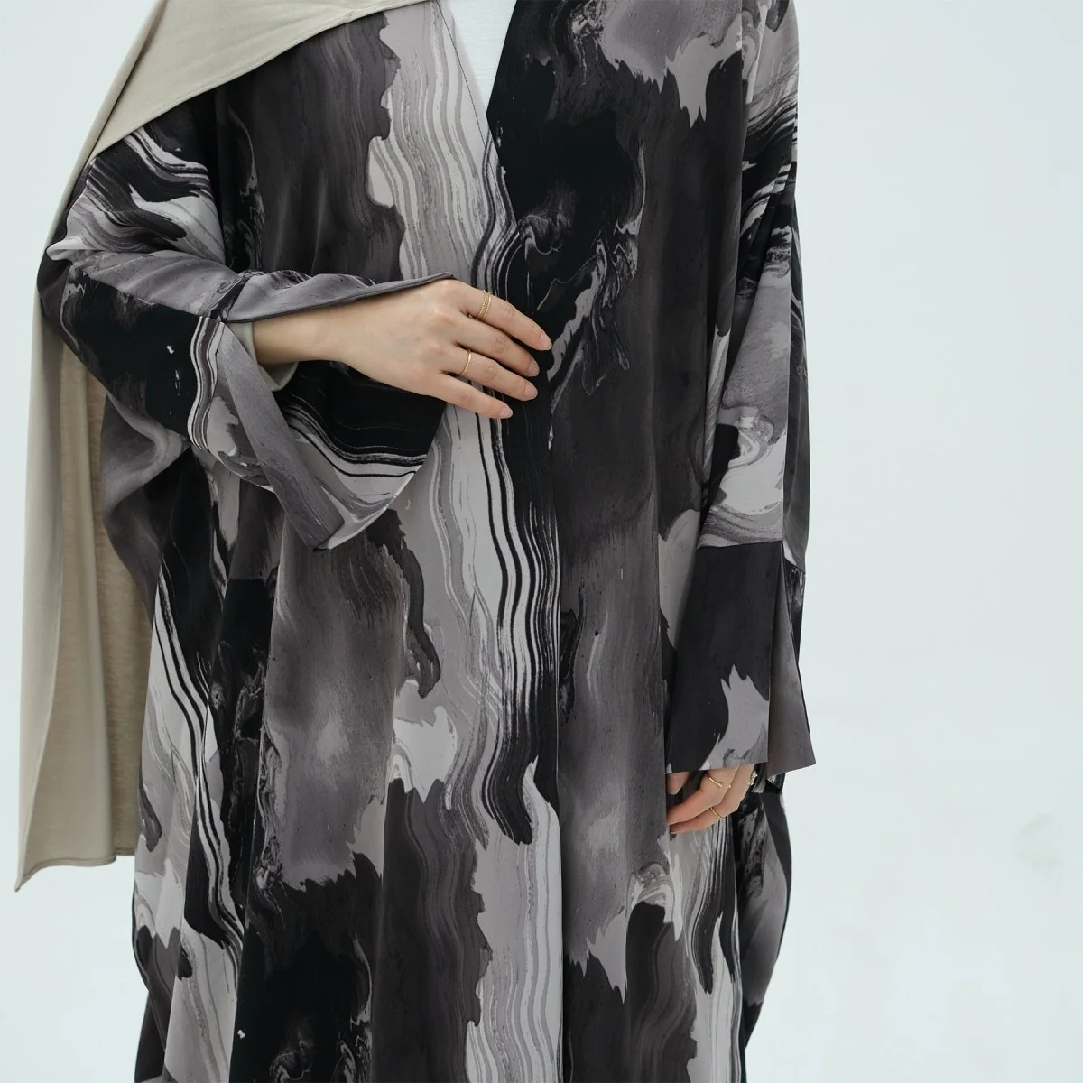 Modest Islamic Fashion Artistic Floral Geometric Designs Elegant Printed Cardigan Abaya (MOA154) - Image 21